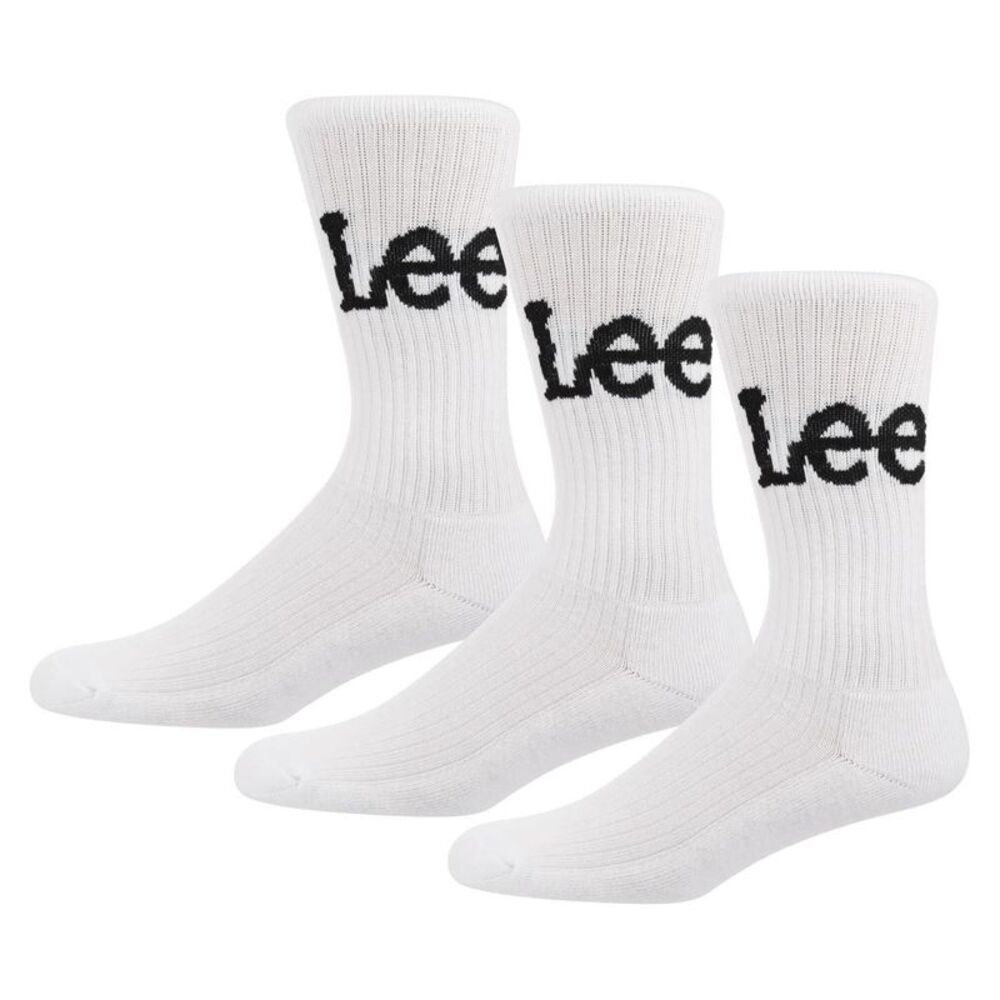 Lee Mens Crorbett Lettering Crew Socks (Pack of 3) / White